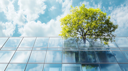 Aufkleber - Eco friendly glass office building with green tree for oxygen purification