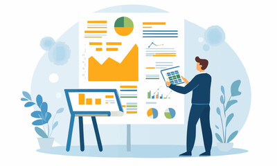 Poster - Business and office statistics, numbers and reports. Sales, profit, cost, capital etc. Business graphics. Cover image. Hand edited generative AI.