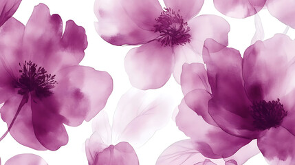 Poster - Seamless floral pattern with pink magenta peony flowers on white background, watercolor, template design for fabric, interior, clothes, wallpaper, botanical art