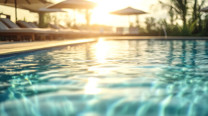 Poster - Empty poolside surface with summer travel hotel swimming pool background