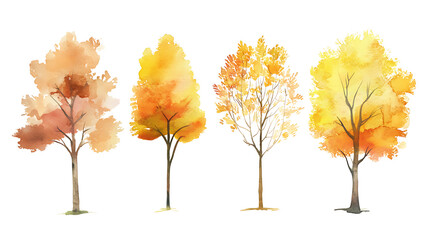 Poster - Set of watercolor autumn trees on a white background