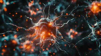 Aufkleber - Exploring the intricacies of neurons and the nervous system a captivating 3d microbiology render with ample copy space