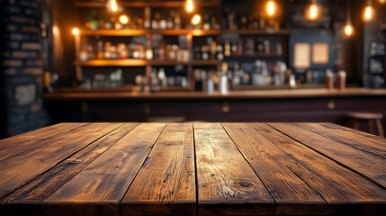 Aufkleber - An empty wooden counter table top for product display in a pub or bar