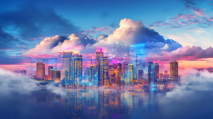 Fototapete - Smart city cloud computing concept, ai