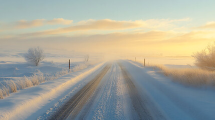 Poster - Snowy winter road