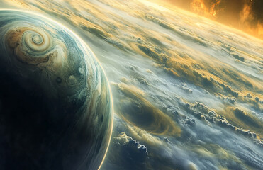 Poster - Jupiter planet space exploration astronomy outer space gas giant storm clouds universe wallpaper background 4k 8k