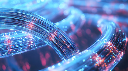 Fototapete - Fiber optics network cable, technology concept