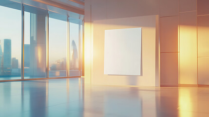Aufkleber - Spacious office interior as the first rays of the sun with blank white poster, mockup