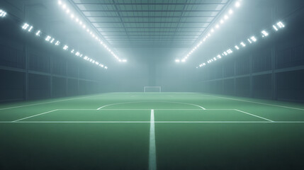 Fototapete - Sports stadium with lights, textured soccer field with spotlights, fog midfield, empty area for championships, studio room, night scene