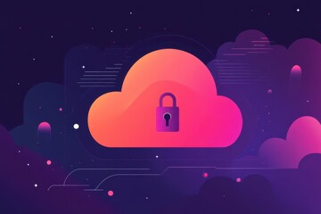 Poster - abstract illustration of cloud security services: a stylized cloud icon integrated with a secure pad