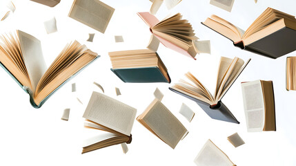 Poster - Flying books on white background