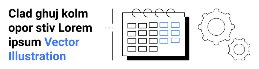 Poster - Calendar with highlighted dates next to two interlocking gears, symbolizing scheduling, productivity, and organization. Ideal for planning, time management, workflows, teamwork, collaboration