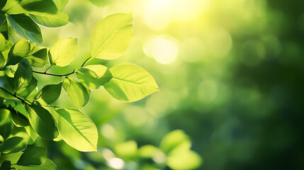 Aufkleber - Fresh leaves on summer natural green background, eco concept, copy space