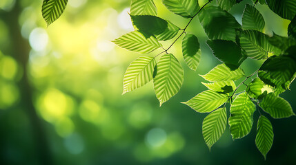 Poster - Fresh leaves on summer natural green background, eco concept, copy space