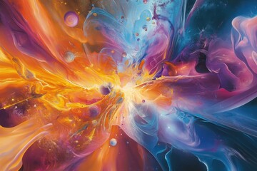 Poster - abstract painting depicting a colorful explosion of vibrant hues and dynamic energy infused with eth