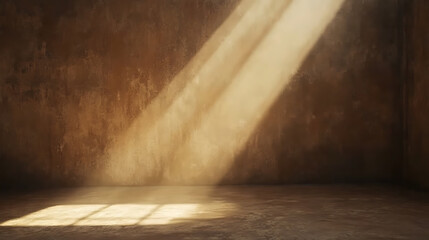 Poster - Sunlight falling into an empty room with a brown mock up wall