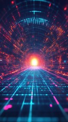 Leinwandbilder - Abstract cyber space environment background. Digital particles grid virtual reality. Graphic concept for your design