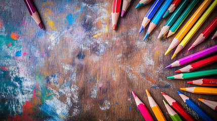 Fototapete - kidult drawing with colorful pencils, creativity art therapy concept, art education, top view