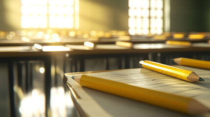 Poster - Taking a test, classroom, yellow pencils, tests