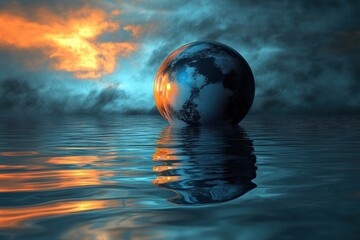 Poster - Abstract scene with a planet in the water 3d render .