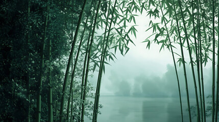 Poster - Bamboos are drawn to look like a painting