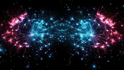 Wall Mural - abstract fireworks explosion design. dual symmetrical bursts of vibrant color against a dark backgro
