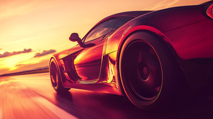 Poster - Banner of a generic and unbranded sport car running, illustration