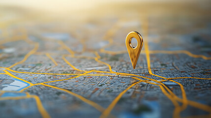 Poster - Location marking with a pin on a map with routes, find your way, adventure, discovery, navigation, communication, logistics, geography, transport and travel theme concept background