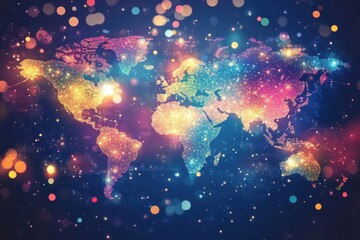 Wall Mural - abstract world map with colorful lights on dark background vector illustration colorful world map ho