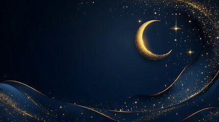 Aufkleber - Luxurious ramadan kareem background featuring gold moon and islamic elements, mubarak template for greeting card, invitations, congratulation email letter, sale celebration banner, dark deep navy blue