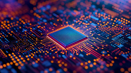 Poster - advanced technology concept visualization: circuit board cpu processor microchip starting artificial
