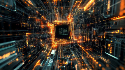 Poster - advanced technology concept visualization: circuit board cpu processor microchip starting artificial