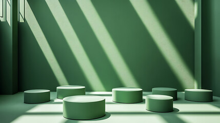 Poster - Many green pedestal with shadow, mockup for product display