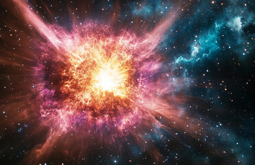 Poster - Explore the vibrant universe: cosmic nebula explosion in deep space galaxy background illustration art
