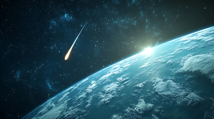 Poster - Meteorite direction earth, meteor entering the atmosphere of planet earth