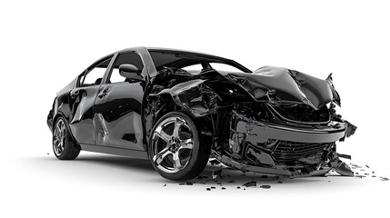 Poster - Black car accident isolated on a white background