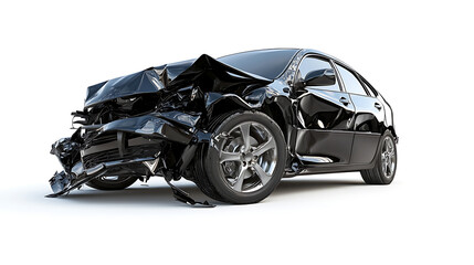 Poster - Black car accident isolated on a white background