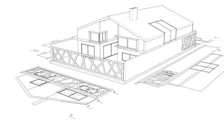 Poster - residential house plan 3d illustration