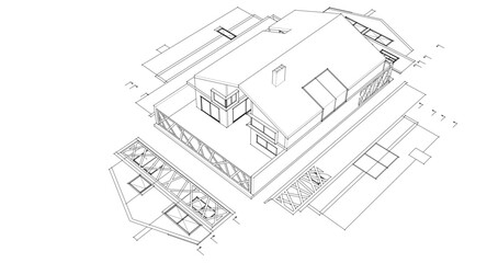 Poster - residential house plan 3d illustration
