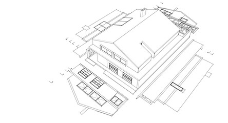 Poster - residential house plan 3d illustration