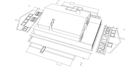 Poster - residential house plan 3d illustration