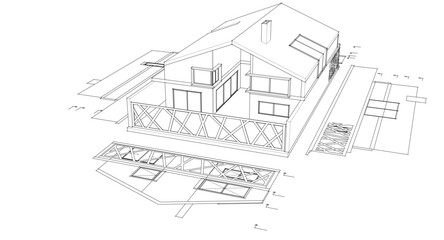 Poster - residential house plan 3d illustration