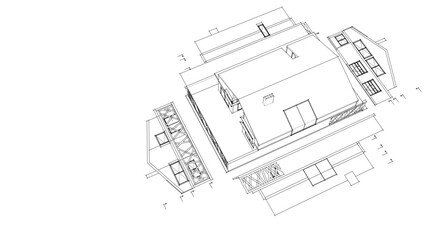Poster - residential house plan 3d illustration
