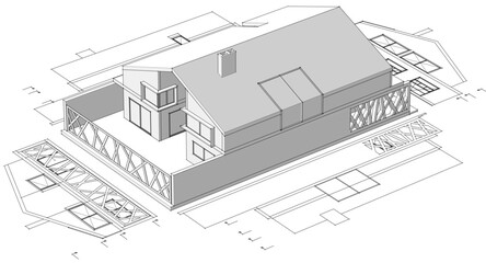 Poster - residential house plan 3d illustration