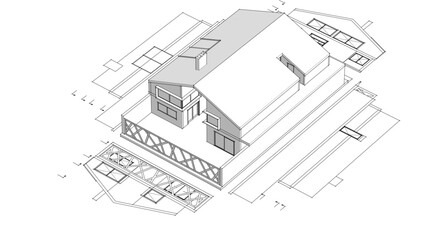 Poster - residential house plan 3d illustration
