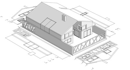 Poster - residential house plan 3d illustration