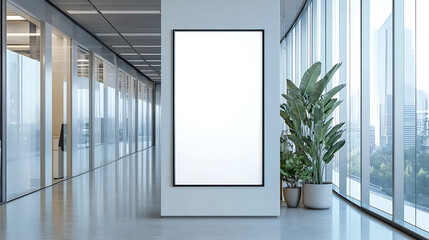 Aufkleber - Blank white poster in a contemporary office corridor, mockup