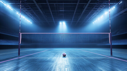 Poster - Volleyball court, net and ball, sports volleyball arena