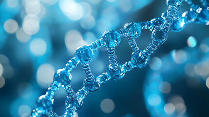Poster - Molecular structure illustration close up blue background, 3d render of a dna molecule
