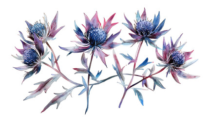 Poster - Watercolor painting of eryngium flowers isolated, perfect for poster, greeting cards, pattern designs and background